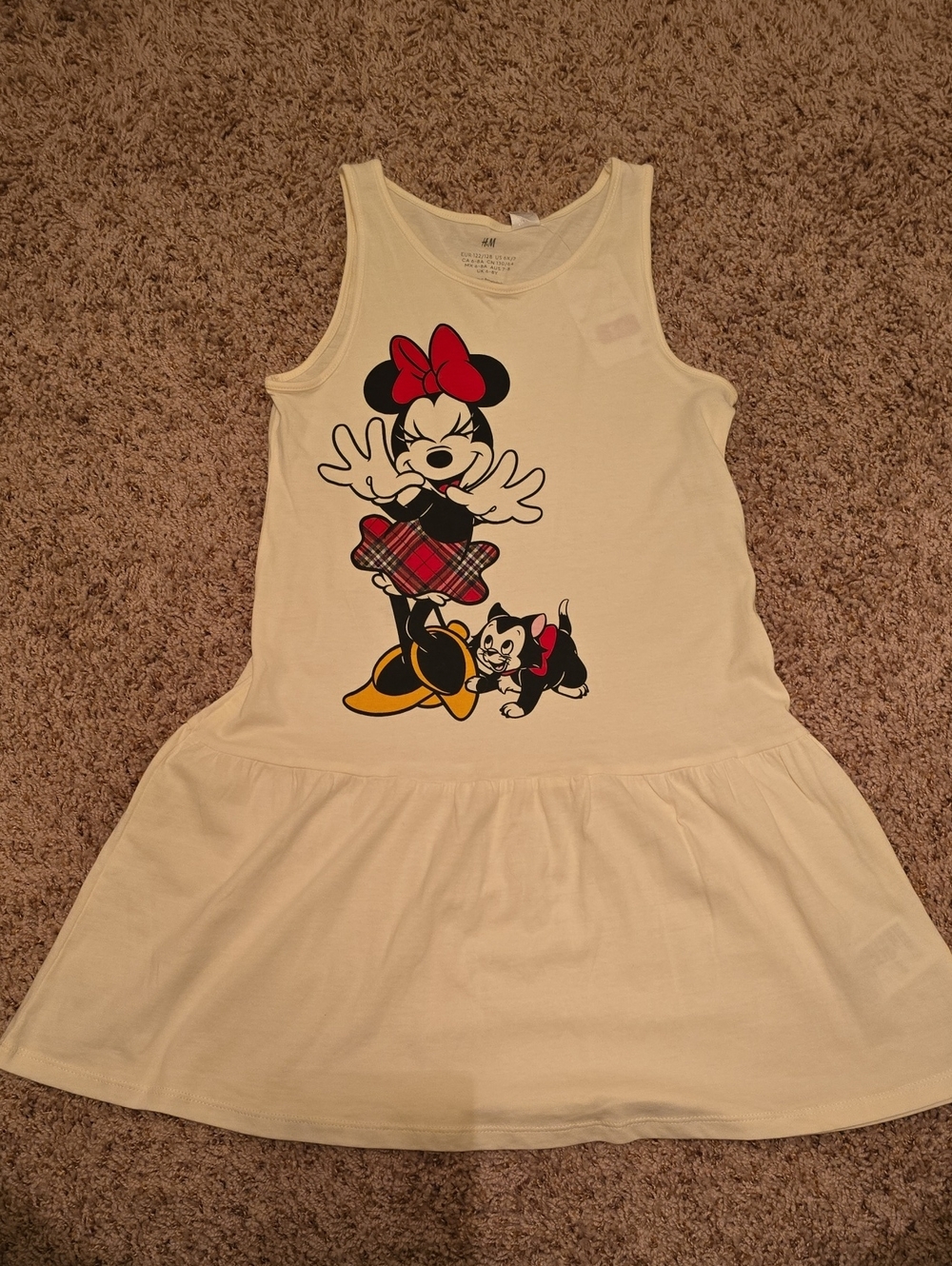 H&M Cream Minnie Mouse Graphic Tank Dress with Red Bow